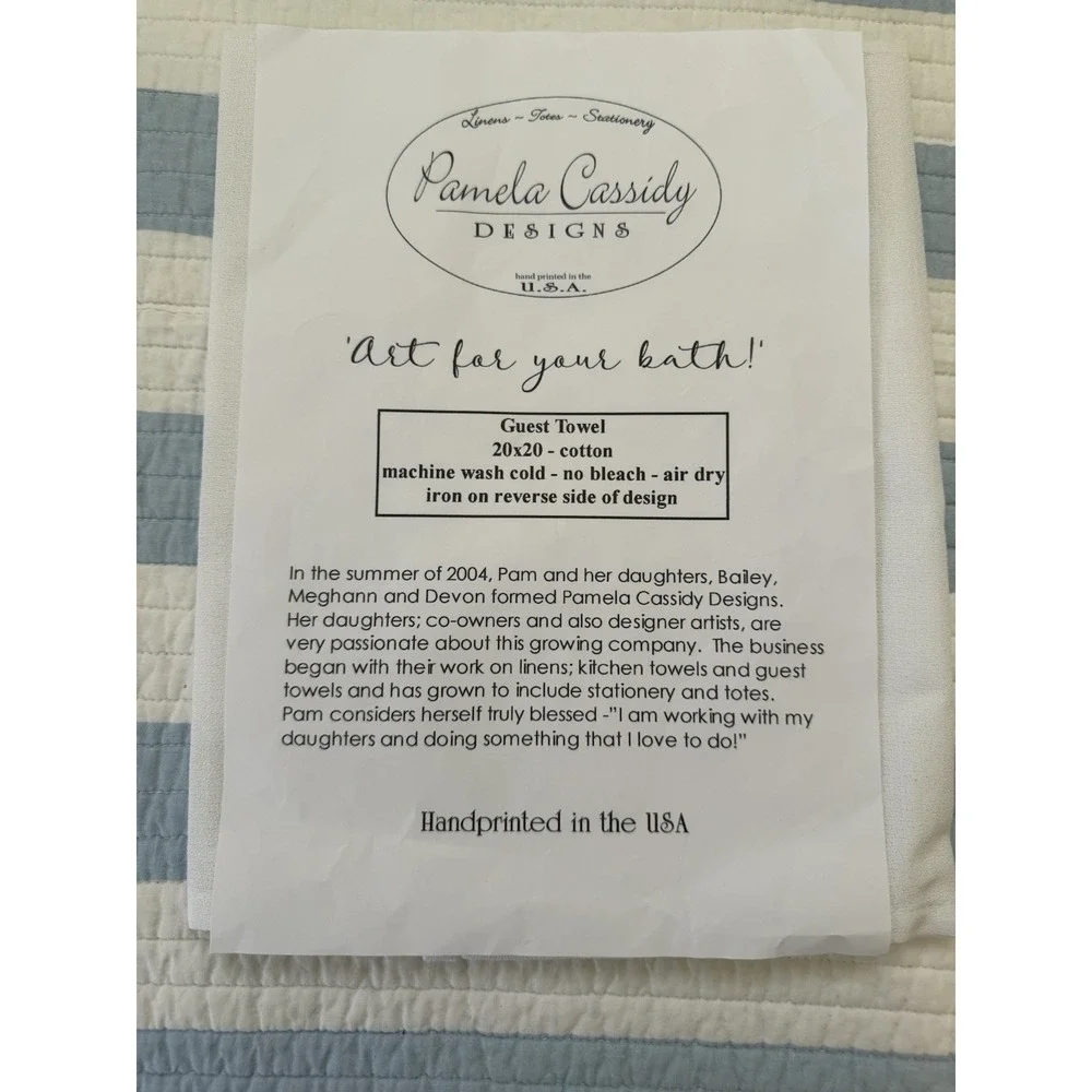 Vintage Pamela Cassidy Guest Towel 20X20 Hand Print Heart Cotton Cottagecore NIB